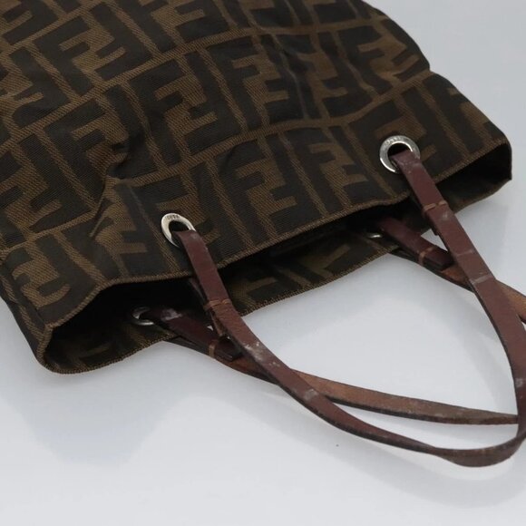 FENDI Zucca Canvas Hand Bag Brown Black Silver Auth EC490 - Picture 7 of 16